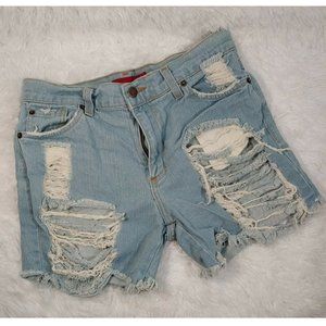 GJG Denim Destroyed Cut Off High Rise Shorts